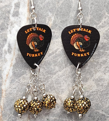 Let's Talk Turkey Guitar Pick Earrings with Dark Metallic Gold Pave Dangles