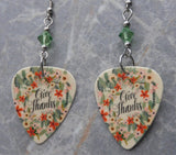 Give Thanks Autumnal Thanksgiving Guitar Pick Earrings with Green Swarovski Crystals