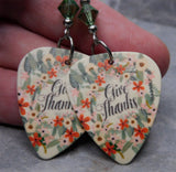 Give Thanks Autumnal Thanksgiving Guitar Pick Earrings with Green Swarovski Crystals