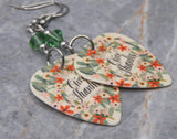 Give Thanks Autumnal Thanksgiving Guitar Pick Earrings with Green Swarovski Crystals