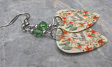 Give Thanks Autumnal Thanksgiving Guitar Pick Earrings with Green Swarovski Crystals