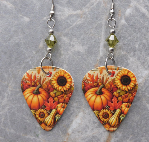 Autumnal Scene Guitar Pick Earrings with Khaki Swarovski Crystals