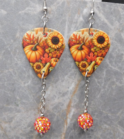 Autumnal Scene Guitar Pick Earrings with Hyacinth ABx2 Pave Bead Dangles