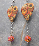 Autumnal Scene Guitar Pick Earrings with Hyacinth ABx2 Pave Bead Dangles