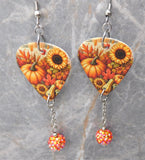 Autumnal Scene Guitar Pick Earrings with Hyacinth ABx2 Pave Bead Dangles