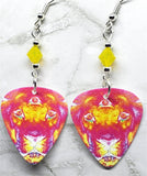 The Black Crowes Lions Guitar Pick Earrings with Yellow Opal Swarovski Crystals
