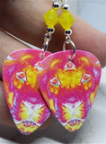 The Black Crowes Lions Guitar Pick Earrings with Yellow Opal Swarovski Crystals