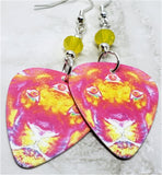 The Black Crowes Lions Guitar Pick Earrings with Yellow Opal Swarovski Crystals