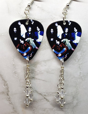 The Black Crowes Group Picture Guitar Pick Earrings with Clear Swarovski Crystal Dangles