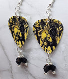 The Black Crowes War Paint Guitar Pick Earrings with Black Swarovski Crystal Dangles