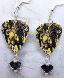 The Black Crowes War Paint Guitar Pick Earrings with Black Swarovski Crystal Dangles