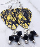 The Black Crowes War Paint Guitar Pick Earrings with Black Swarovski Crystal Dangles