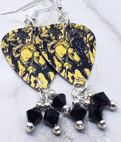 The Black Crowes War Paint Guitar Pick Earrings with Black Swarovski Crystal Dangles