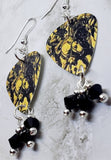 The Black Crowes War Paint Guitar Pick Earrings with Black Swarovski Crystal Dangles