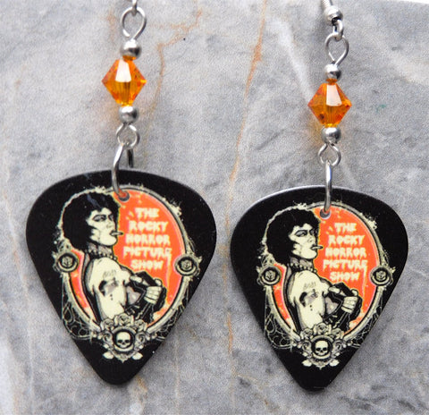 The Rocky Horror Picture Show Guitar Pick Earrings with Orange Swarovski Crystals