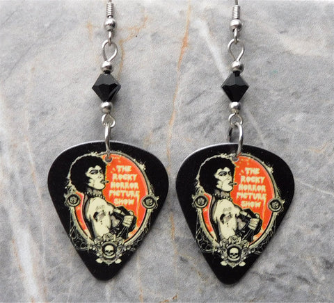 The Rocky Horror Picture Show Guitar Pick Earrings with Black Swarovski Crystals