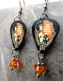 The Rocky Horror Picture Show Guitar Pick Earrings with Orange Swarovski Crystal Dangles