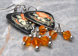 The Rocky Horror Picture Show Guitar Pick Earrings with Orange Swarovski Crystal Dangles