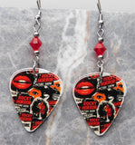The Rocky Horror Picture Show Collage Style Guitar Pick Earrings with Red Swarovski Crystals
