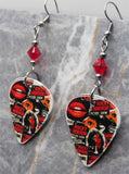 The Rocky Horror Picture Show Collage Style Guitar Pick Earrings with Red Swarovski Crystals