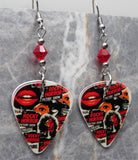 The Rocky Horror Picture Show Collage Style Guitar Pick Earrings with Red Swarovski Crystals