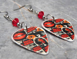 The Rocky Horror Picture Show Collage Style Guitar Pick Earrings with Red Swarovski Crystals