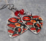 The Rocky Horror Picture Show Collage Style Guitar Pick Earrings with Red Swarovski Crystals