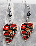 The Rocky Horror Picture Show Collage Style Guitar Pick Earrings with Black Swarovski Crystals