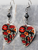 The Rocky Horror Picture Show Collage Style Guitar Pick Earrings with Black Swarovski Crystals
