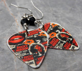 The Rocky Horror Picture Show Collage Style Guitar Pick Earrings with Black Swarovski Crystals