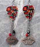 The Rocky Horror Picture Show Collage Style Guitar Pick Earrings with Stainless Steel Lip Charms and Swarovski Crystal Dangles