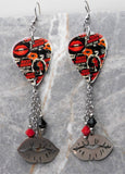 The Rocky Horror Picture Show Collage Style Guitar Pick Earrings with Stainless Steel Lip Charms and Swarovski Crystal Dangles