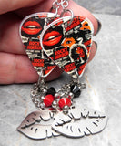 The Rocky Horror Picture Show Collage Style Guitar Pick Earrings with Stainless Steel Lip Charms and Swarovski Crystal Dangles