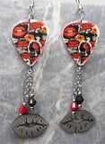 The Rocky Horror Picture Show Collage Style Guitar Pick Earrings with Stainless Steel Lip Charms and Swarovski Crystal Dangles