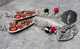 The Rocky Horror Picture Show Collage Style Guitar Pick Earrings with Stainless Steel Lip Charms and Swarovski Crystal Dangles