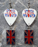 The Who Guitar Pick Earrings with British Flag Charm Dangles