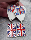 The Who Guitar Pick Earrings with British Flag Charm Dangles