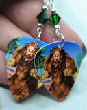 The Wizard of Oz Cowardly Lion Guitar Pick Earrings w Green Swarovski Crystals