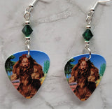 The Wizard of Oz Cowardly Lion Guitar Pick Earrings w Green Swarovski Crystals