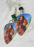 The Wizard of Oz Cowardly Lion Guitar Pick Earrings w Green Swarovski Crystals