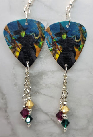 The Wizard of Oz Wicked Witch of the West Guitar Pick Earrings with Swarovski Crystal Dangles