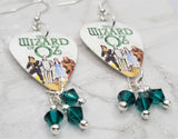 The Wizard of Oz Guitar Pick Earrings with Emerald Swarovski Crystal Dangles