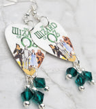 The Wizard of Oz Guitar Pick Earrings with Emerald Swarovski Crystal Dangles