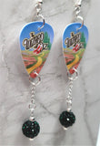 The Wizard of Oz Guitar Pick Earrings with Green Pave Bead Dangles