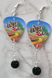 The Wizard of Oz Guitar Pick Earrings with Green Pave Bead Dangles