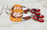 The Wizard of Oz Dorothy Gale Guitar Pick Earrings with Ruby Slipper Charm Dangles