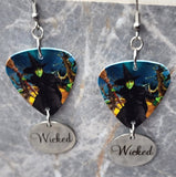 The Wizard of Oz Wicked Witch Guitar Pick Earrings with "Wicked" Stainless Steel Charms