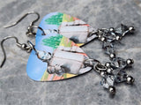 The Wizard of Oz Tin Man Guitar Pick Earrings with Silver Swarovski Crystal Dangles