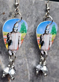 The Wizard of Oz Tin Man Guitar Pick Earrings with Silver Swarovski Crystal Dangles