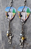 The Wizard of Oz Tin Man Guitar Pick Earrings with Tin Man Charms and Swarovski Crystal Dangles